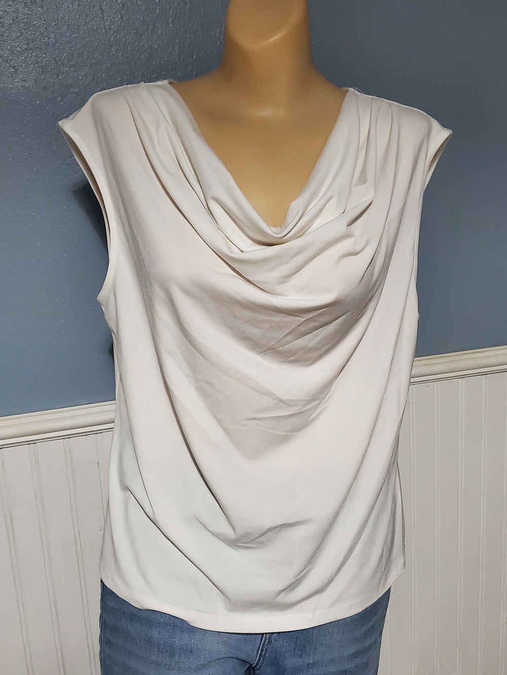 White Cowl Neck Sleeveless Top Classic Office Teacher Capsule